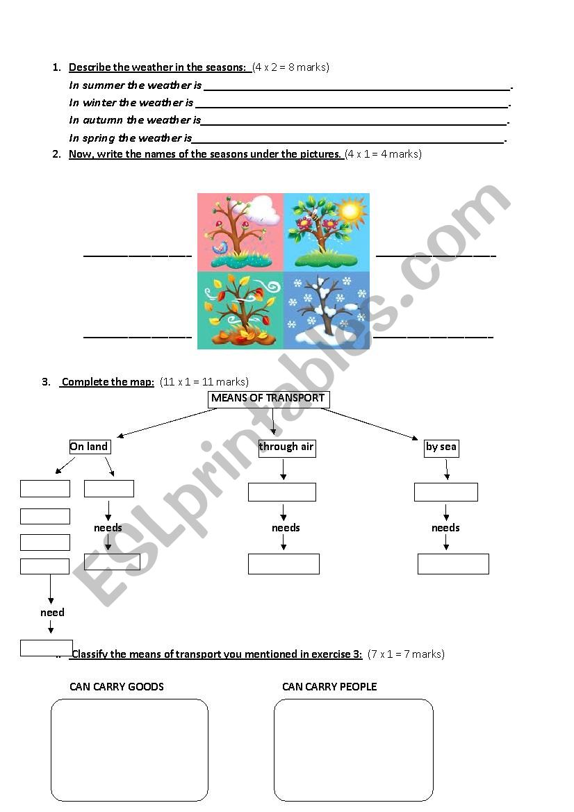 transport - the seasons worksheet