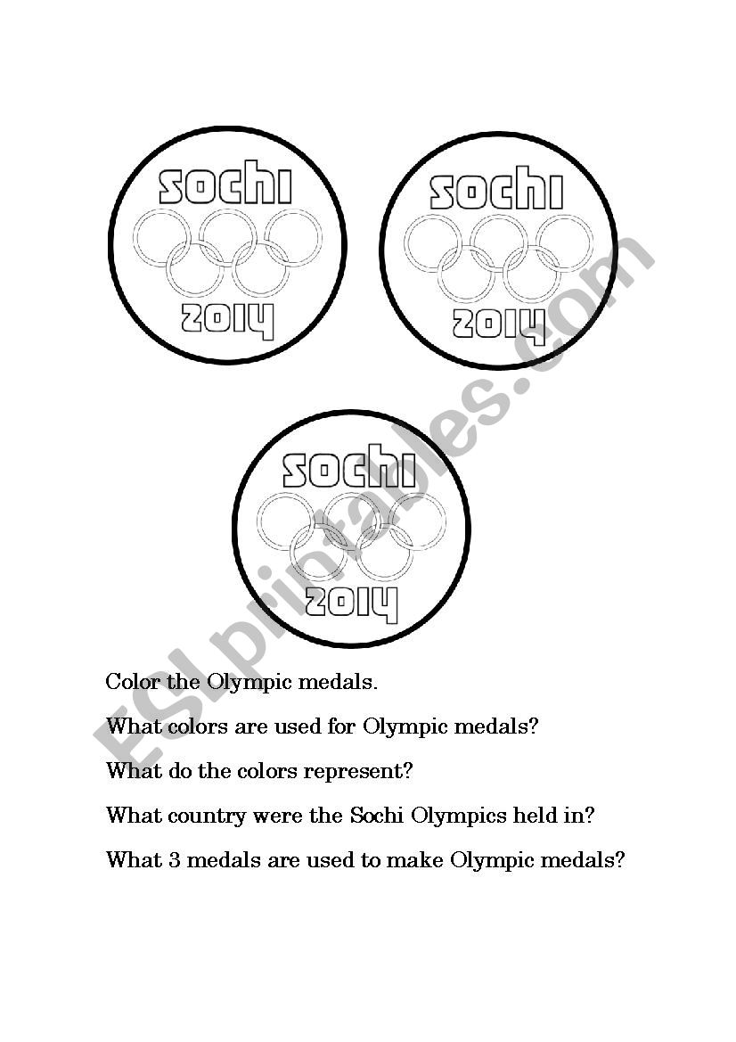Olympic Medal Worksheet worksheet