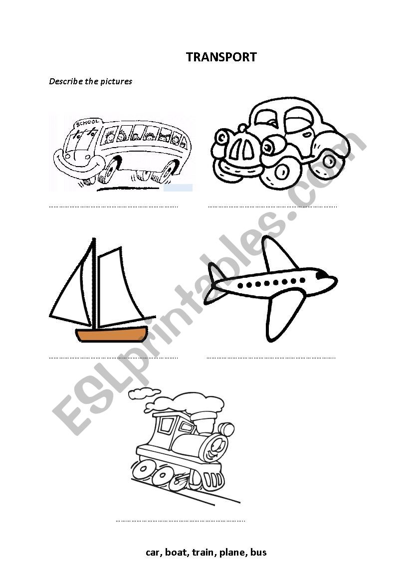 Means of transport worksheet