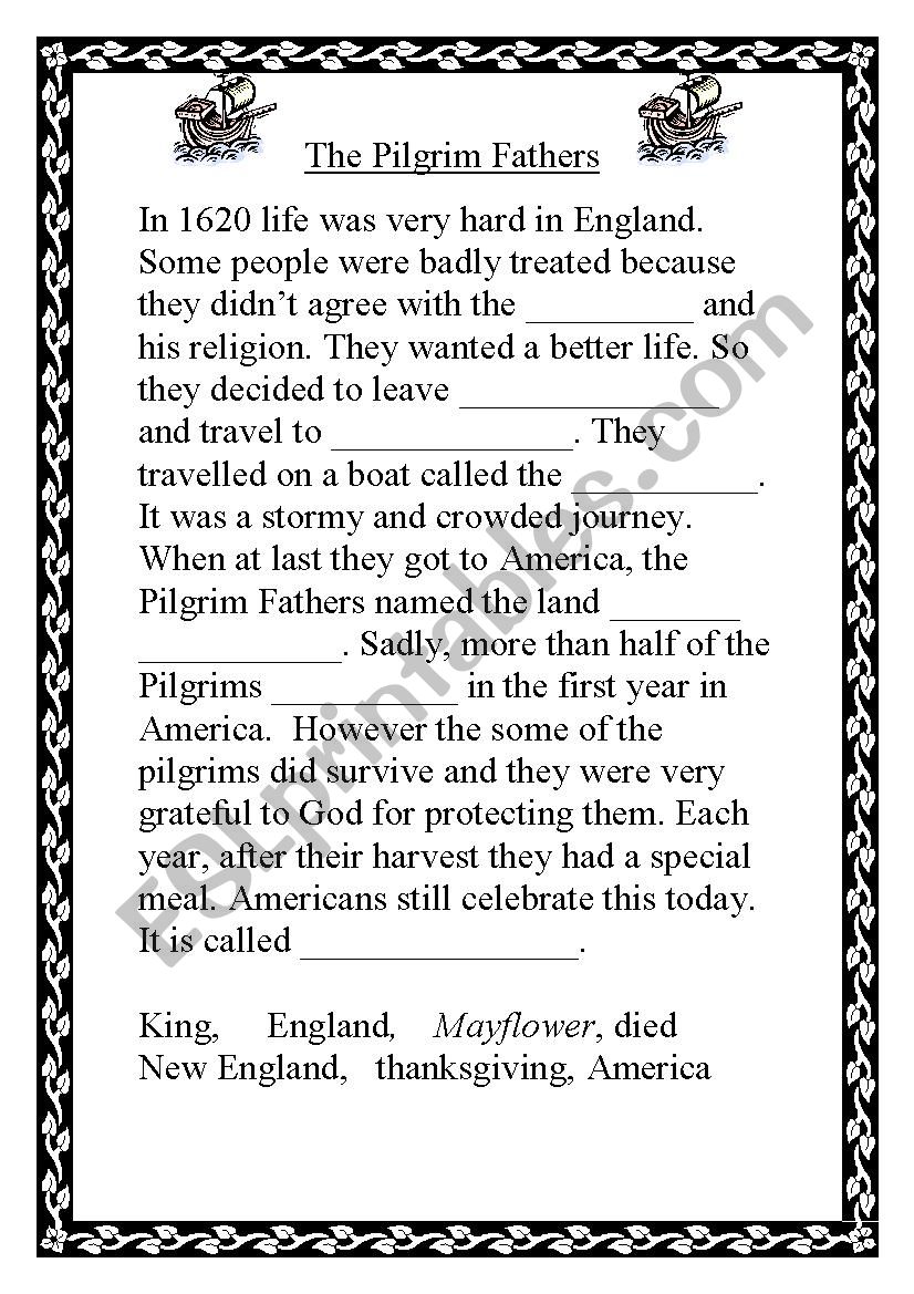 The Pilgrim Fathers      worksheet