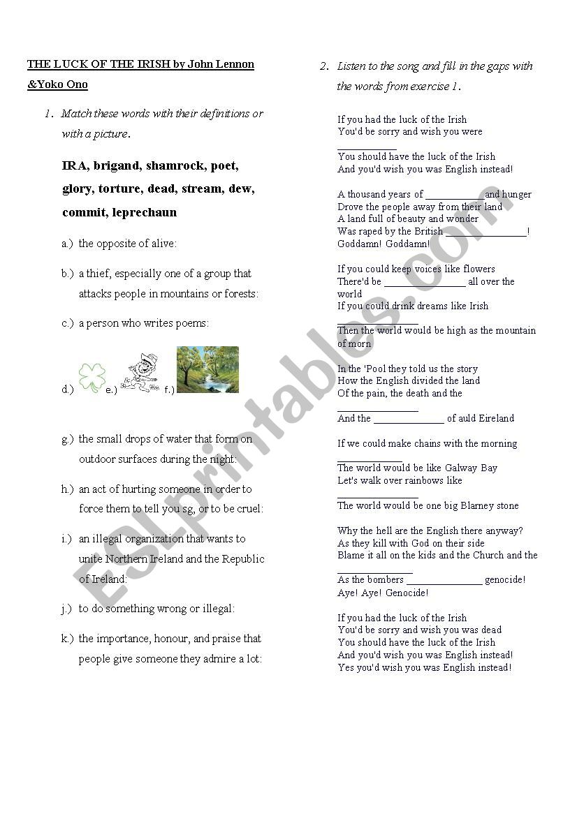 second conditional songsheet worksheet