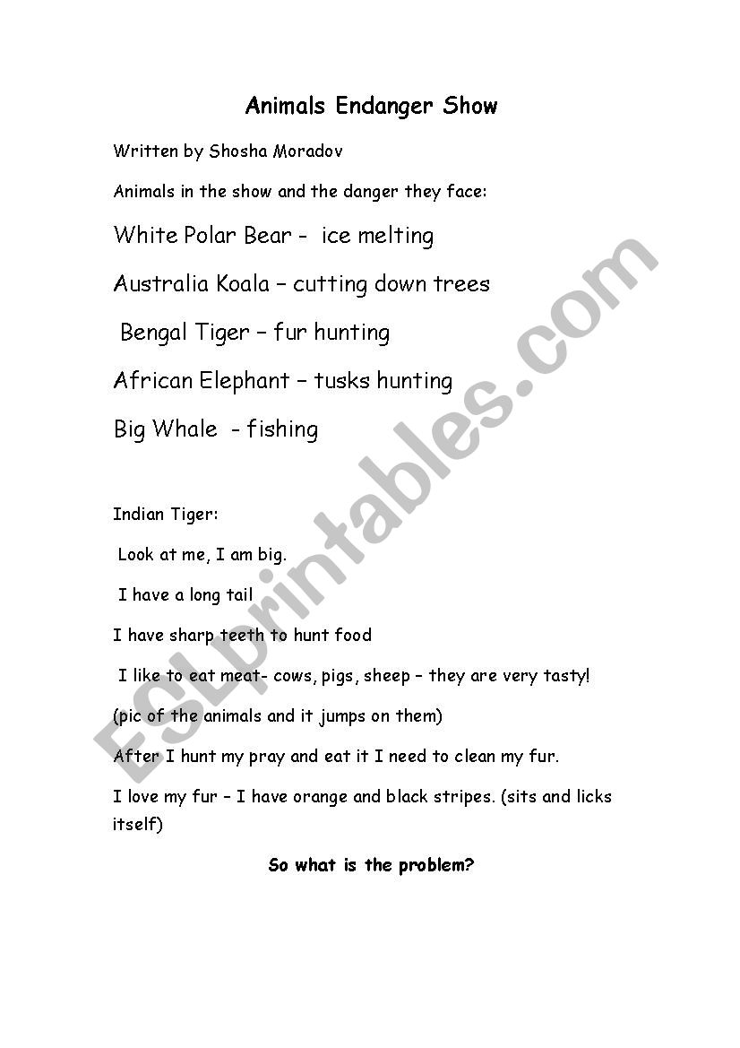 Animals in Danger Show  worksheet