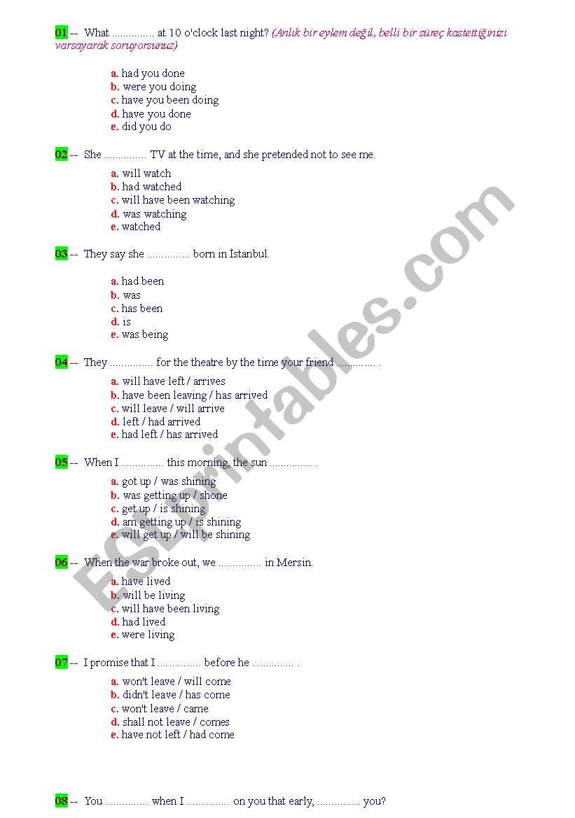 test-intermediate worksheet