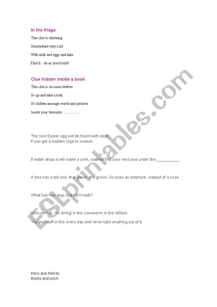 easter hunt worksheet