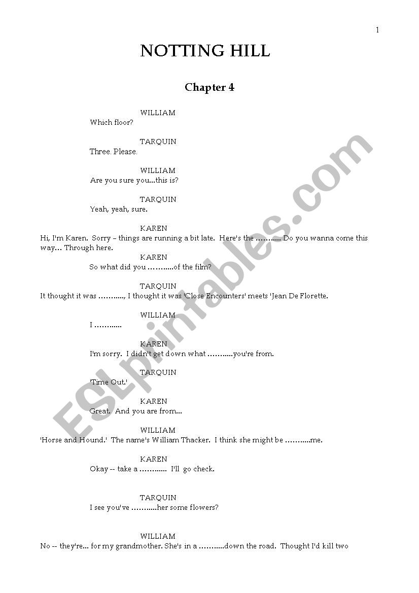 Notting Hill ch4 worksheet