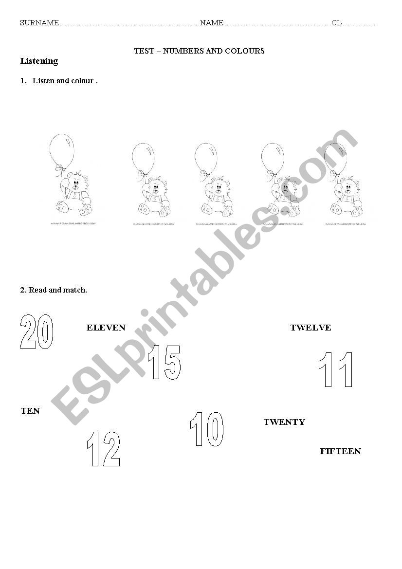 verifica colori e numeri worksheet