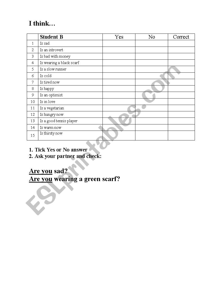 Pair Work TO BE worksheet