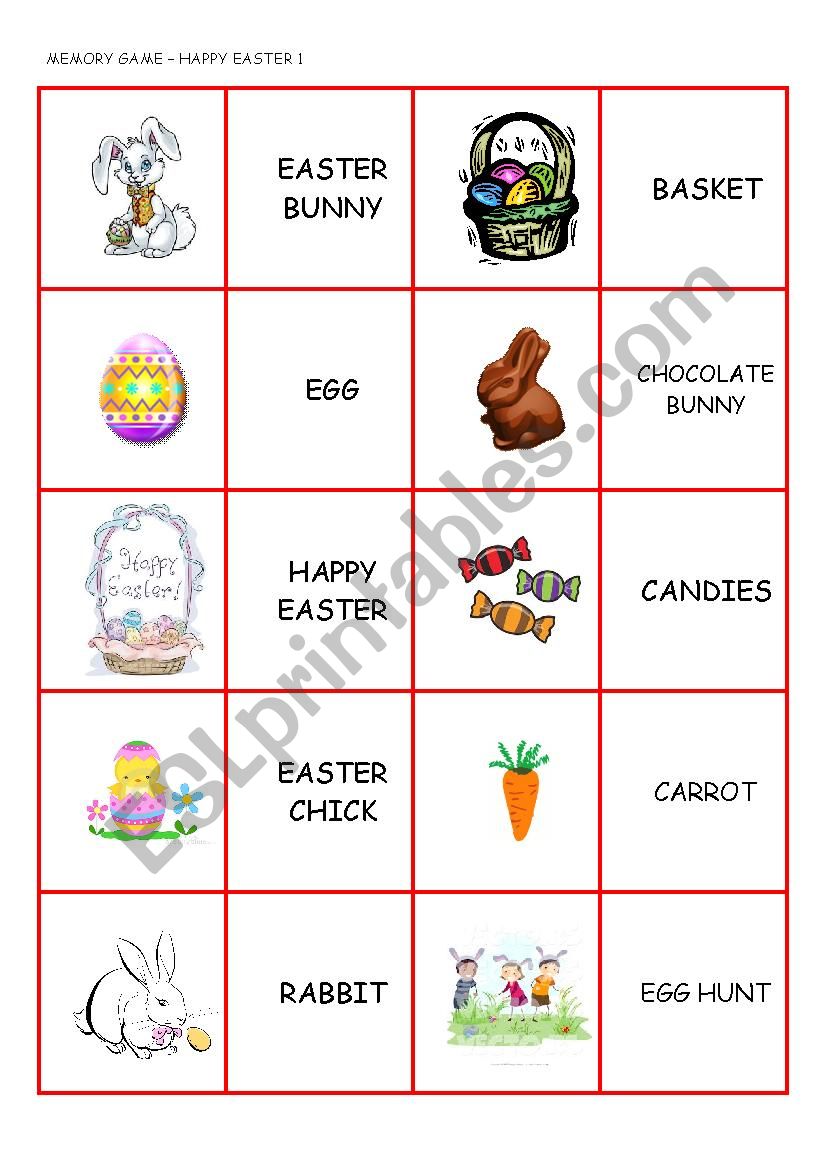 Easter Memory Game ESL Worksheet By beautiful 