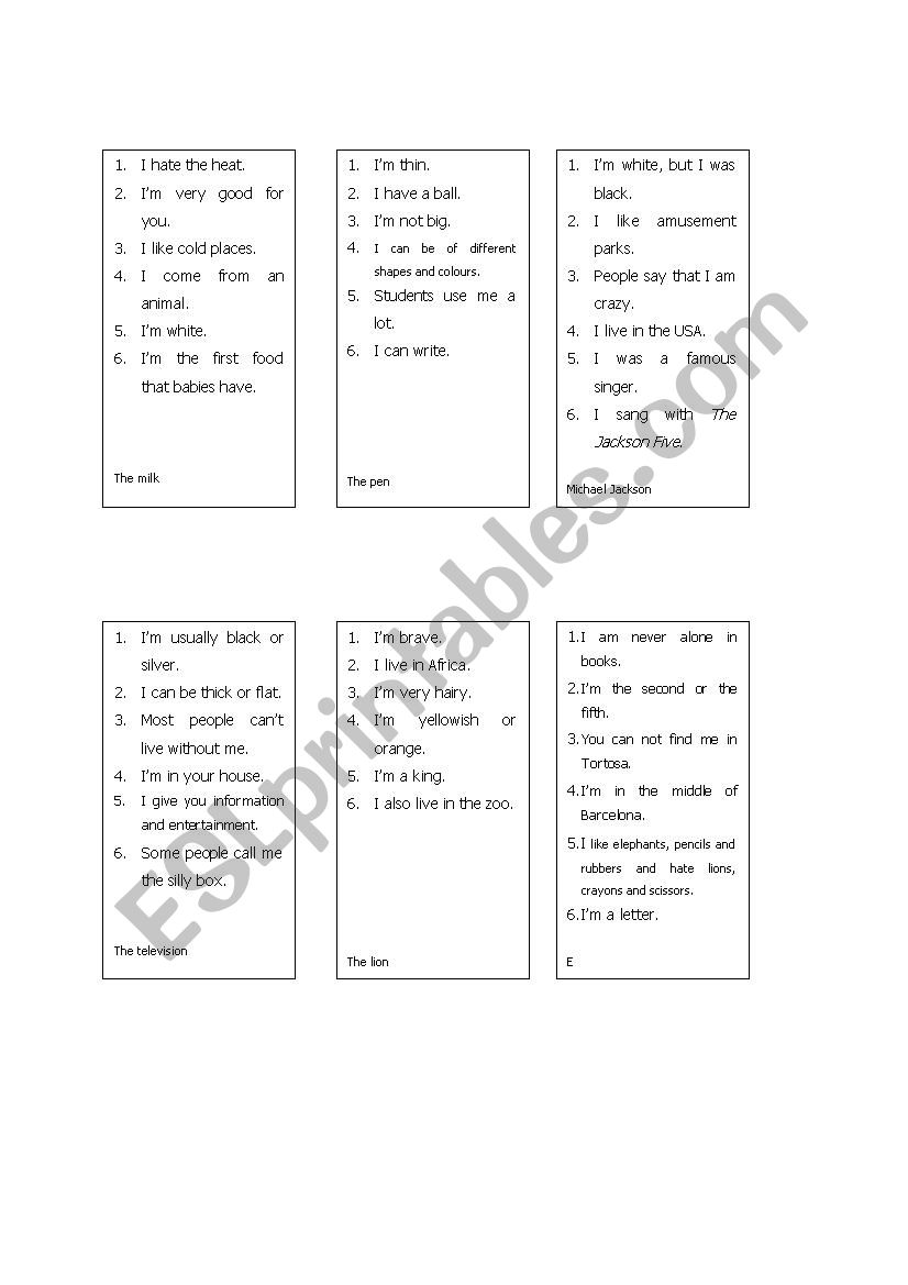 6 clues game worksheet