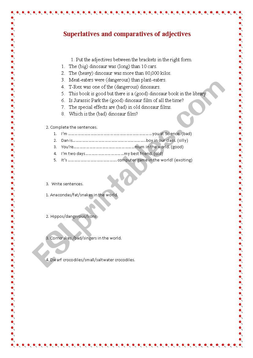 Superlatives and comparatives worksheet