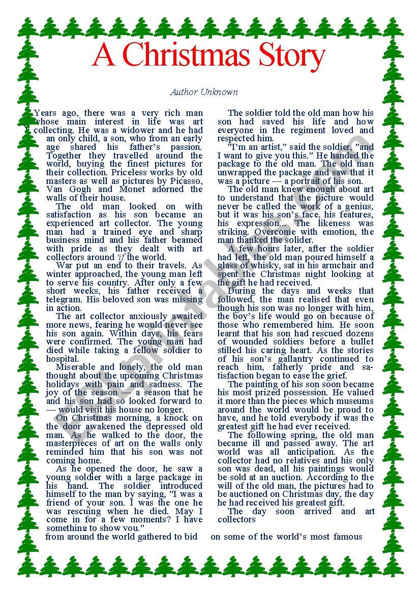 A Christmas story worksheet