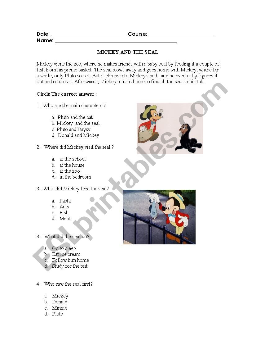 Mickey and the Seal worksheet