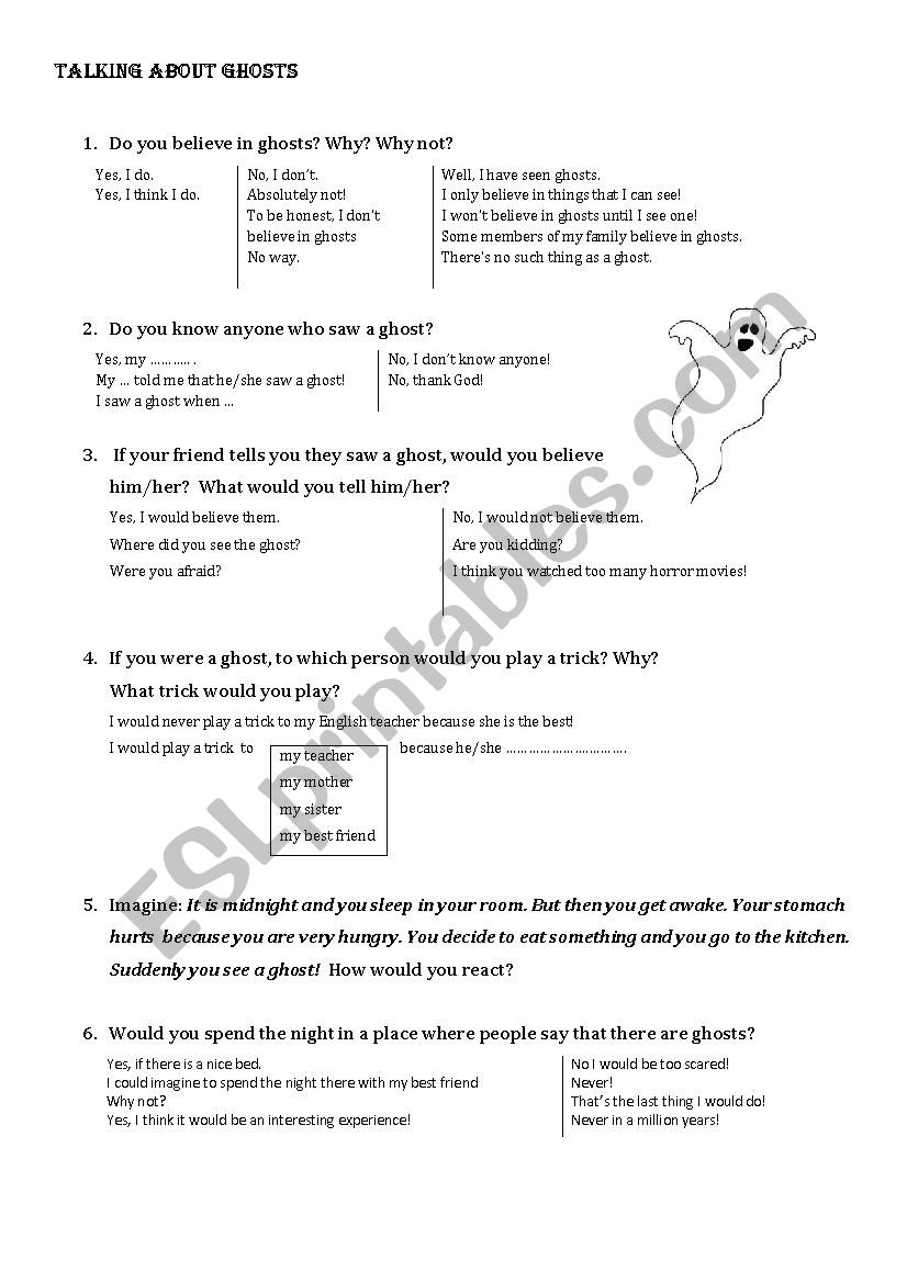 Talking about Ghosts_Basic worksheet