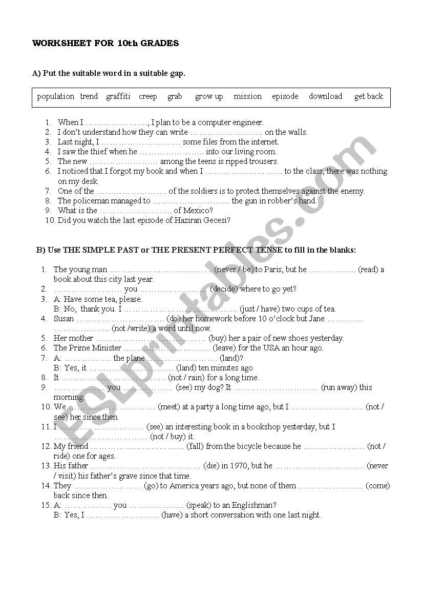 Revision worksheet worksheet