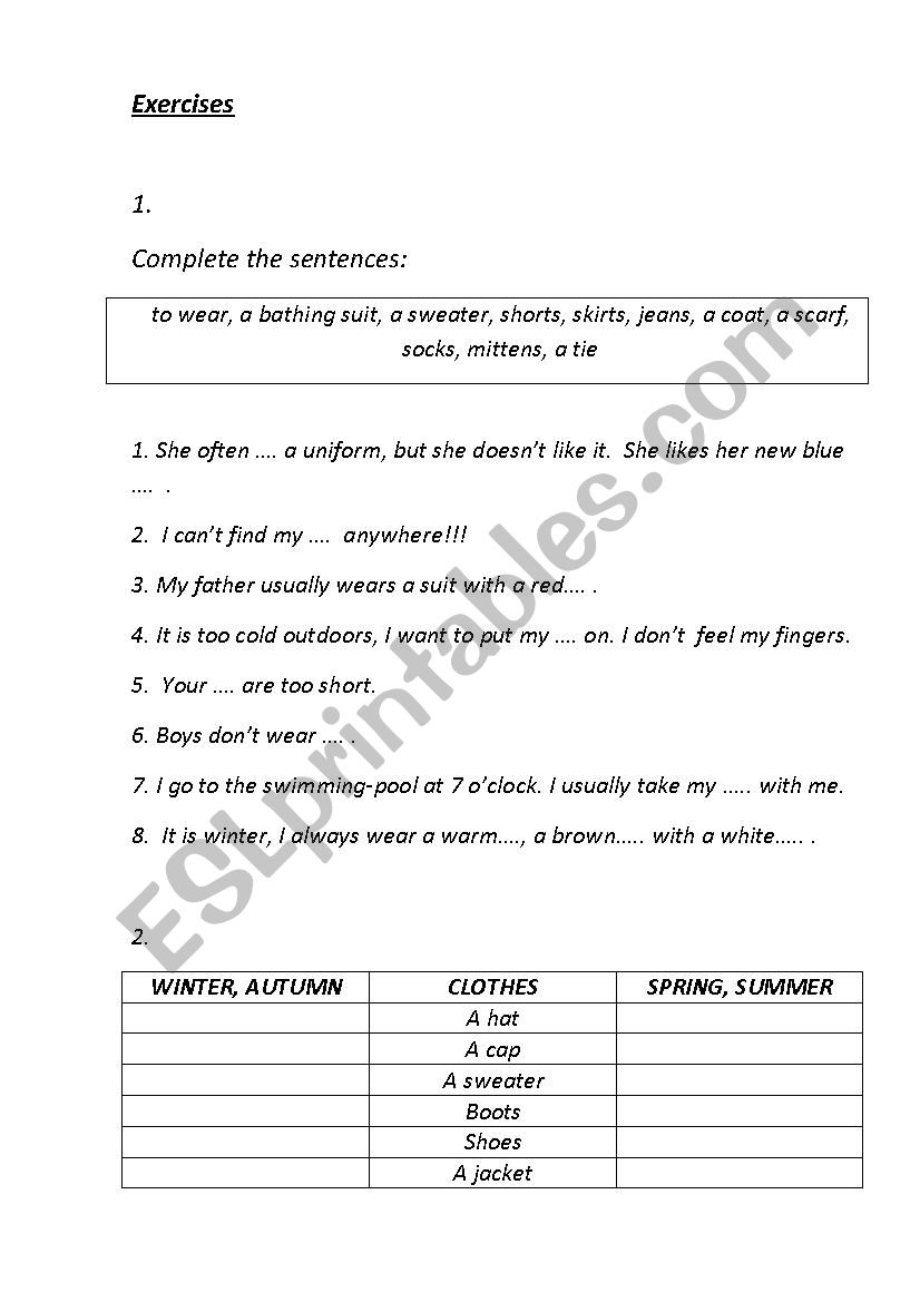 Exercises.Clothes worksheet