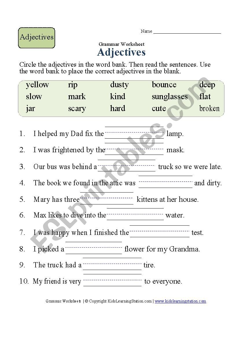 Second Grade Adjective Worksheet Blanks1 ESL Worksheet By Shahad aloubaidi gmail