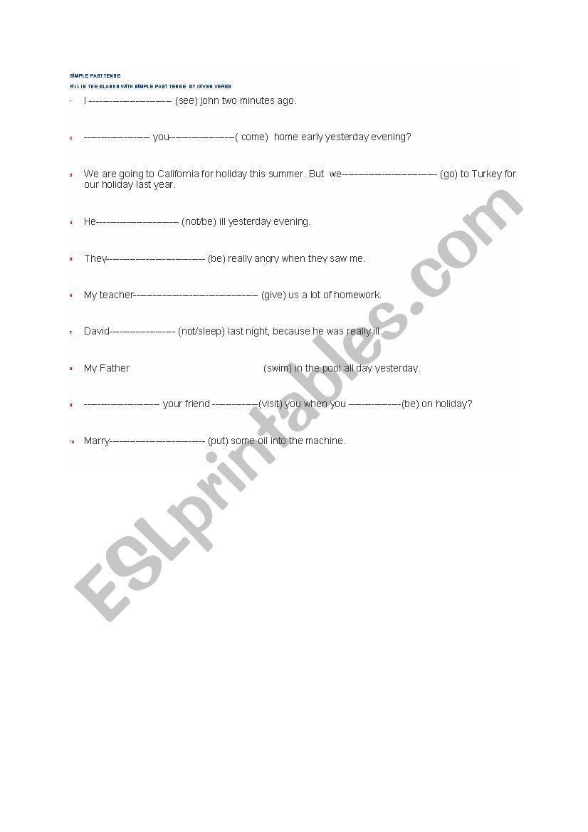 PAST SÝMPLE - ESL worksheet by tubadurgun