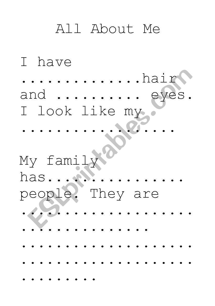 All About Me worksheet