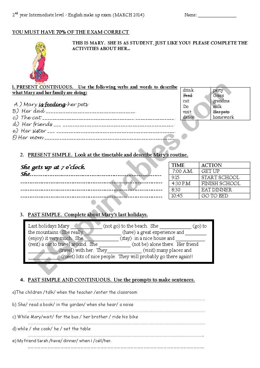 2nd year test worksheet