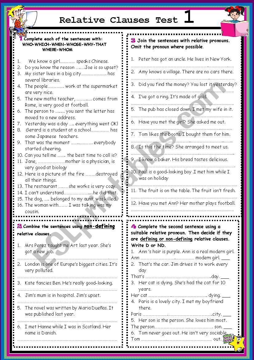 Relative Clauses Test 1 ESL Worksheet By Anaisabel001