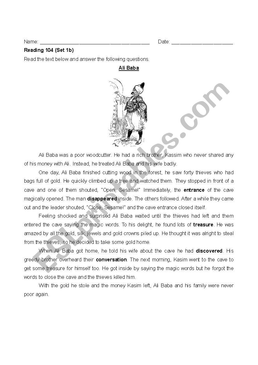 ALI BABA worksheet