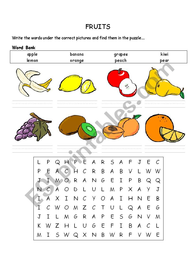 fruits worksheet