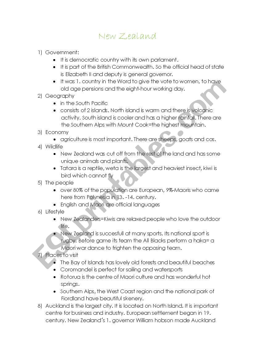 new zealand worksheet