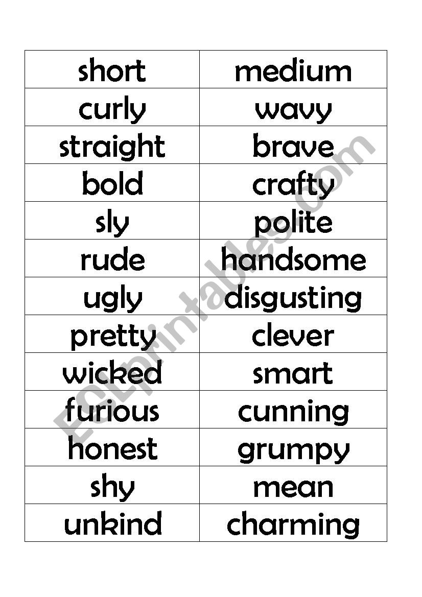 vocabulary to describe people worksheet