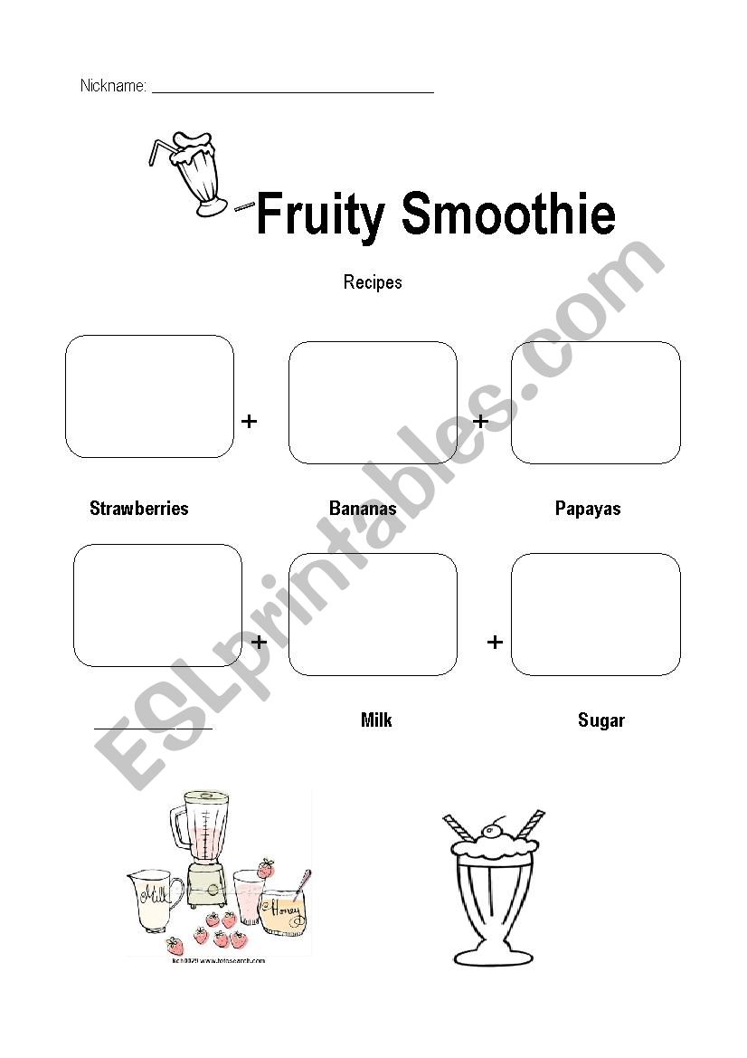 fruit smoothie worksheet