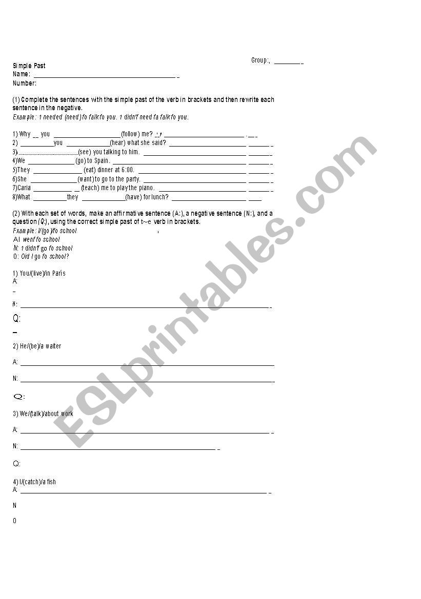 Past Simple Worksheet worksheet