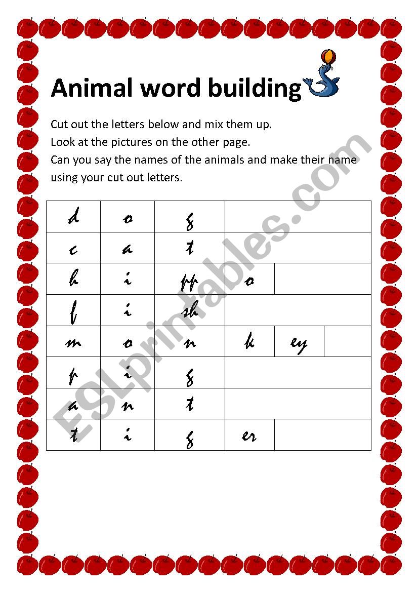 Animal Word Building1 worksheet