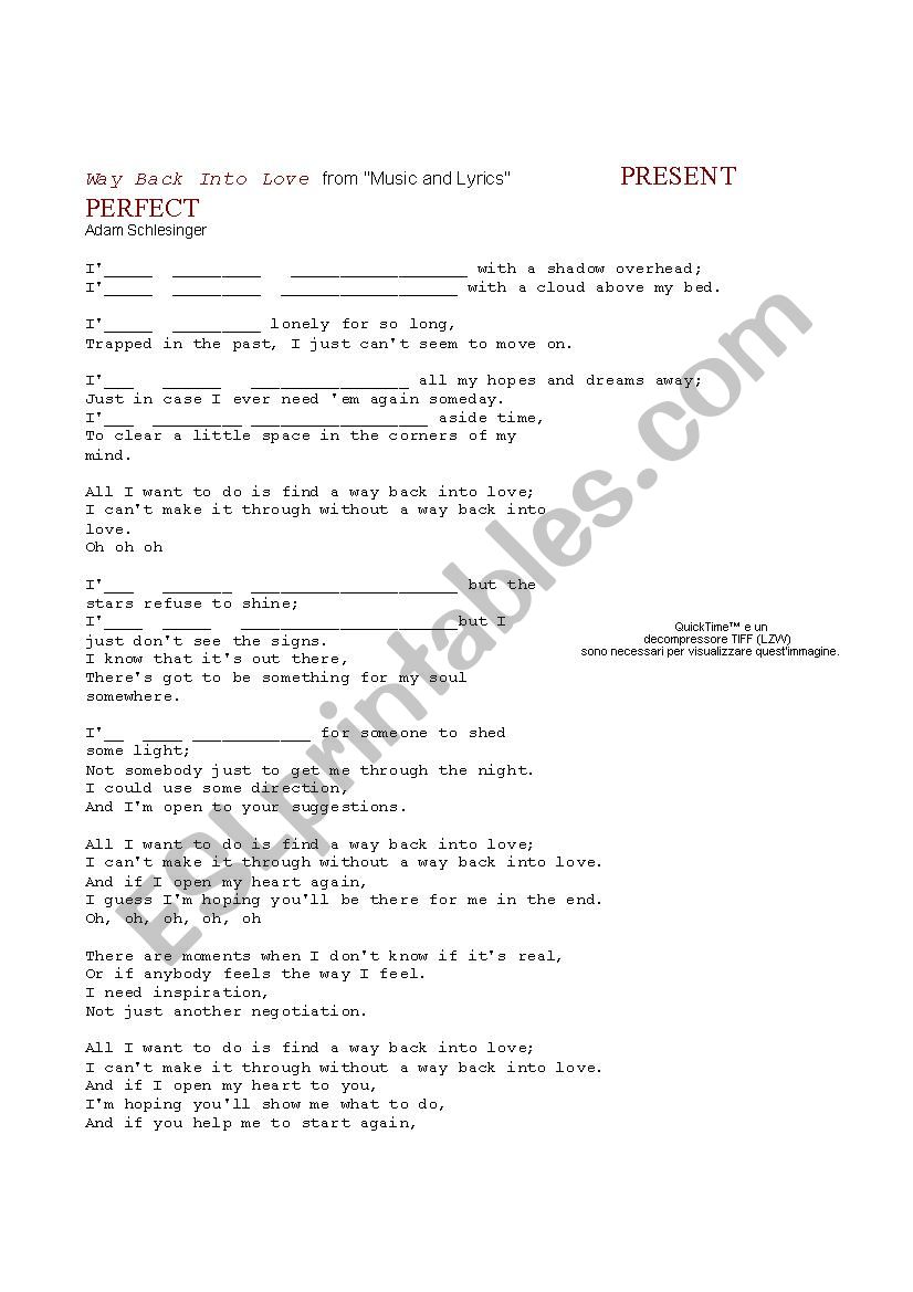Way Back Into Love Song From Music And Lyrics Esl Worksheet By Earnest