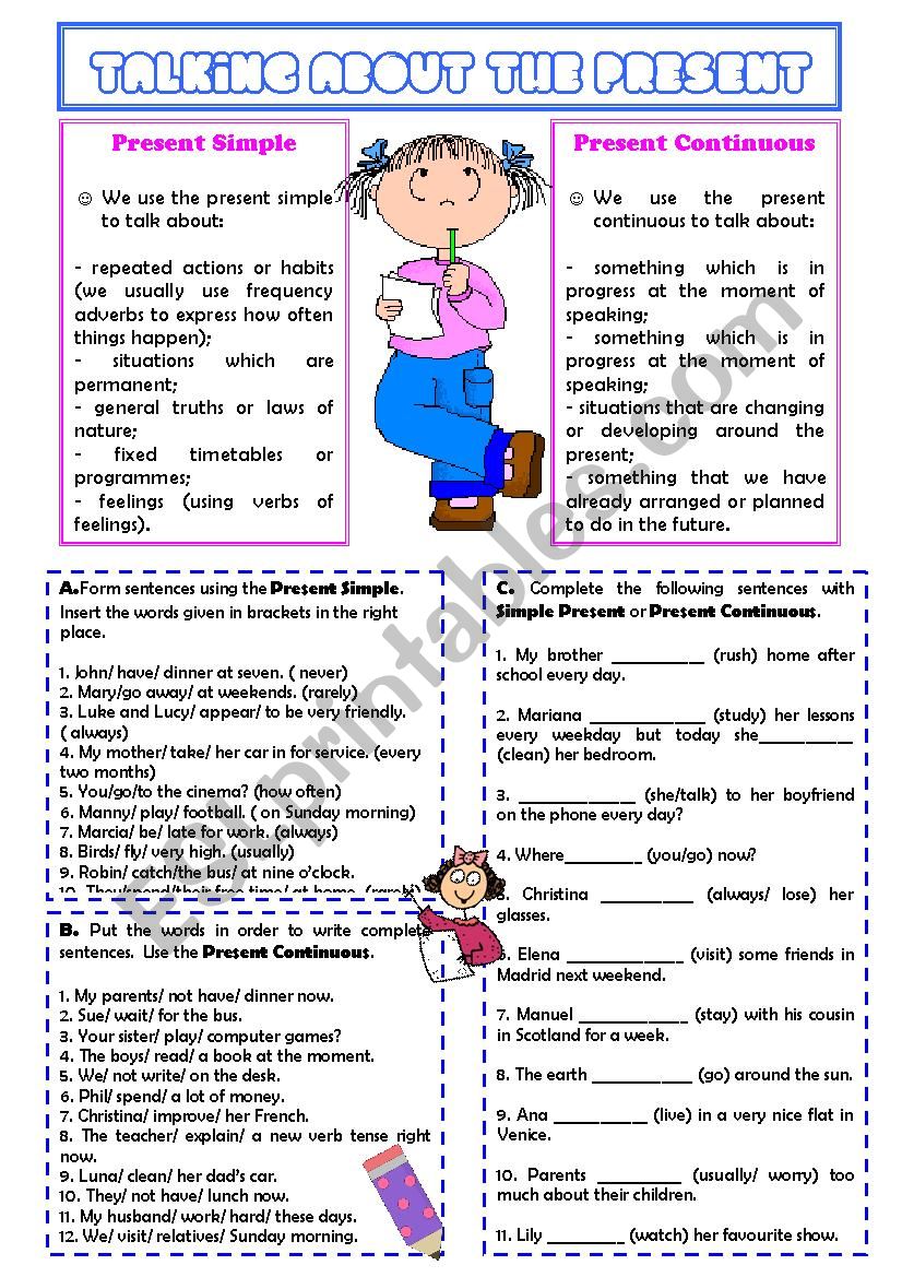 Present Simple Continuous ESL Worksheet By Sarasantos