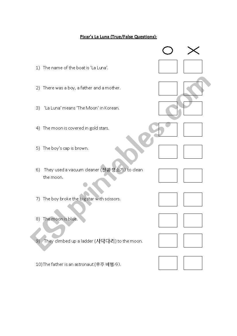 Pixars La Luna (True/False Quiz)