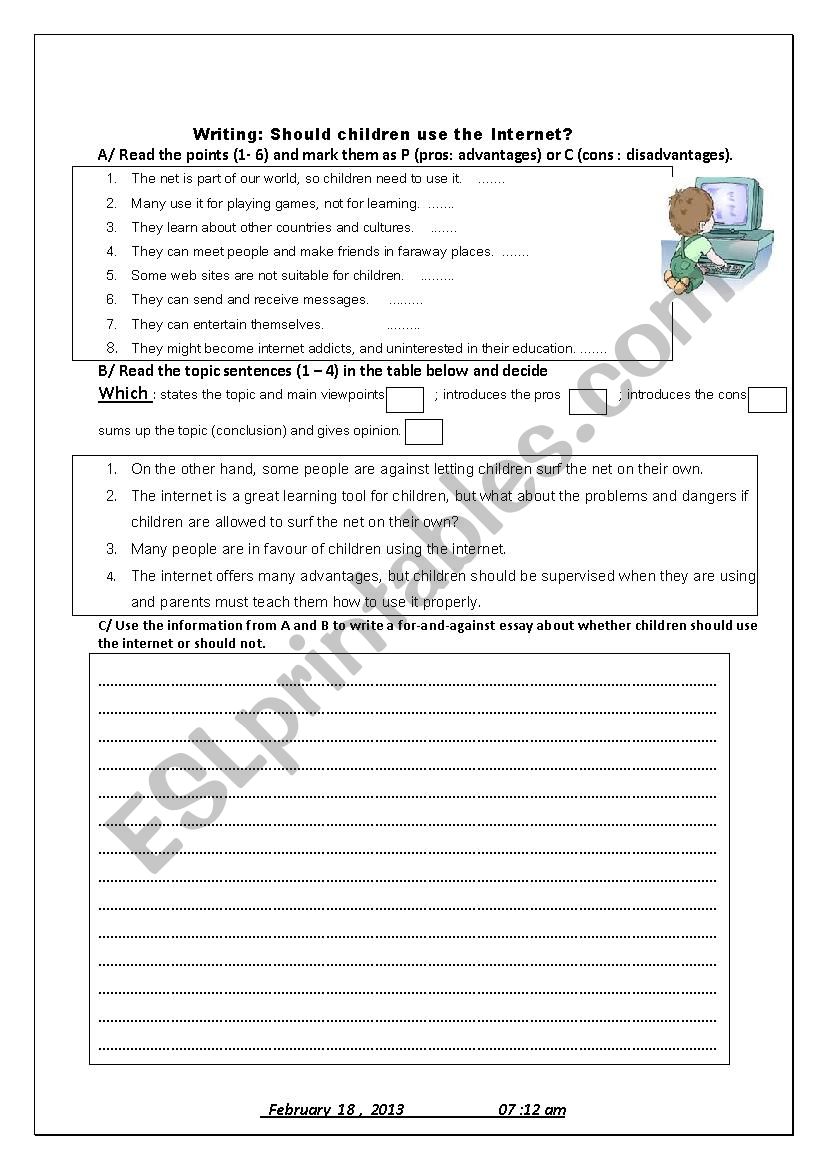 internet worksheet