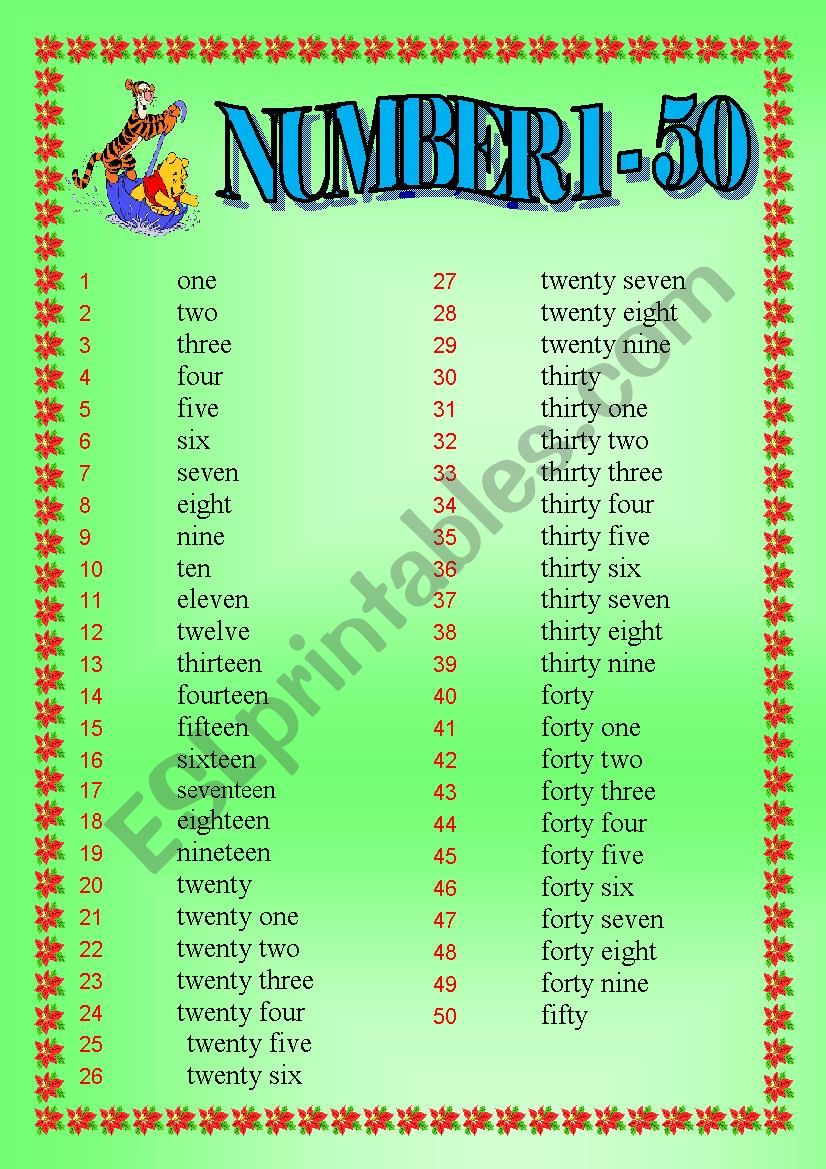 The Numbers 1 50 ESL Worksheet By Scarlet 87