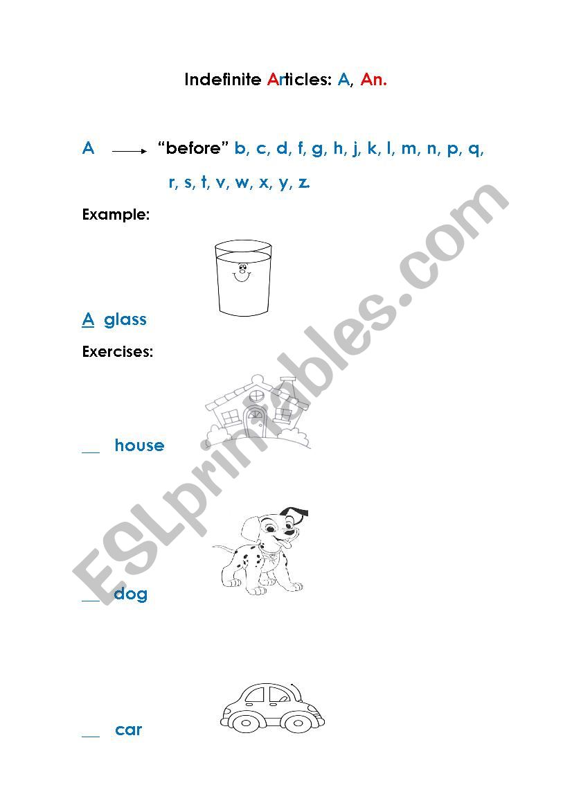 Indefinite articles worksheet