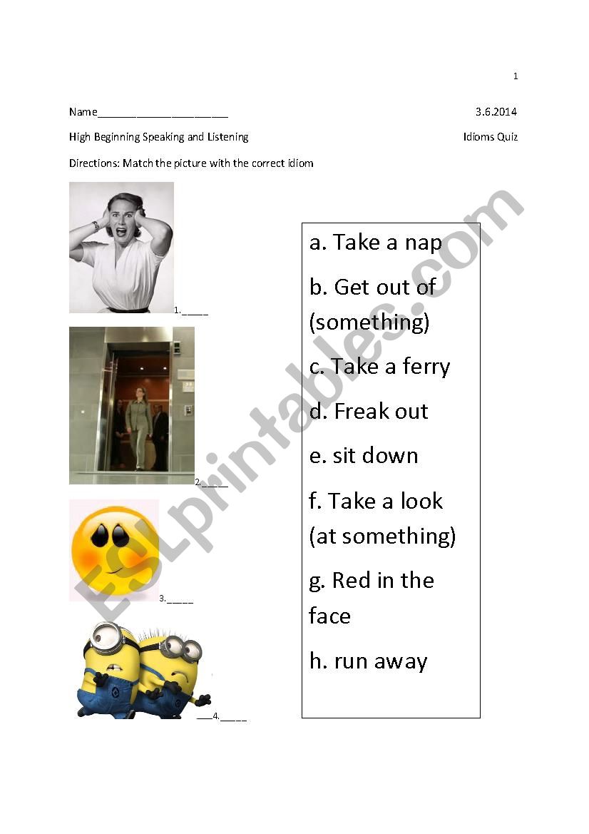 Idioms Test worksheet