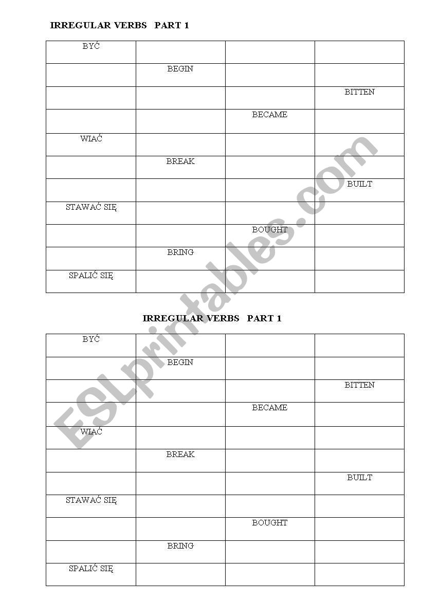 irregular verbs worksheet