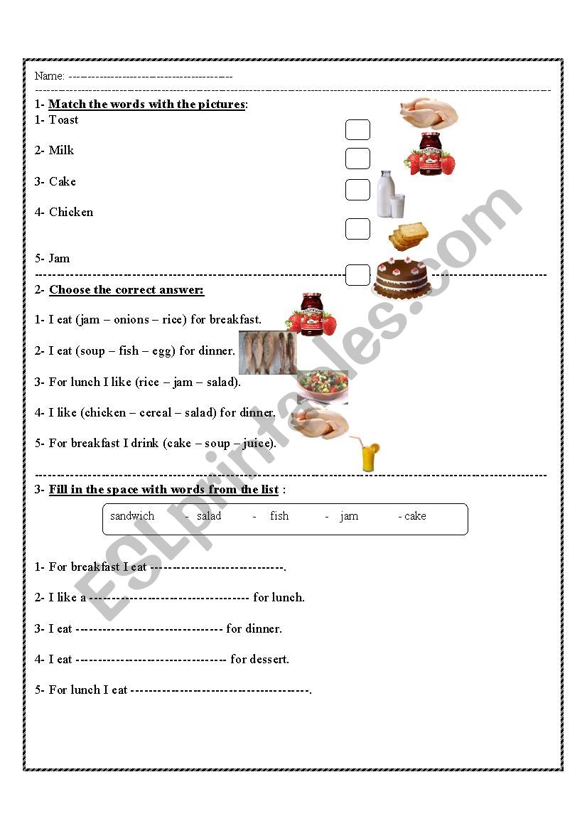 food worksheet