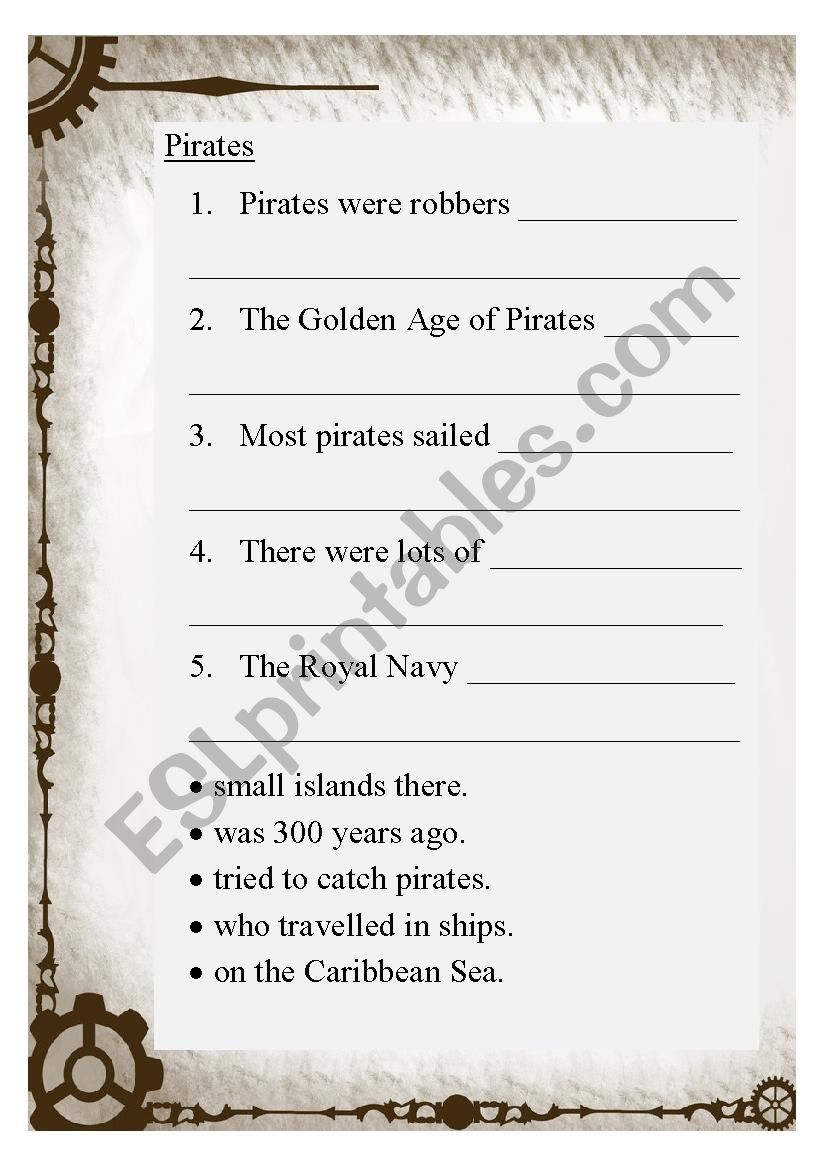 Pirates matching worksheet