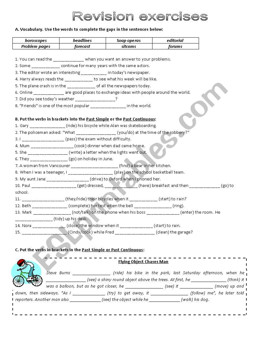Verb tenses and THE MEDIA worksheet