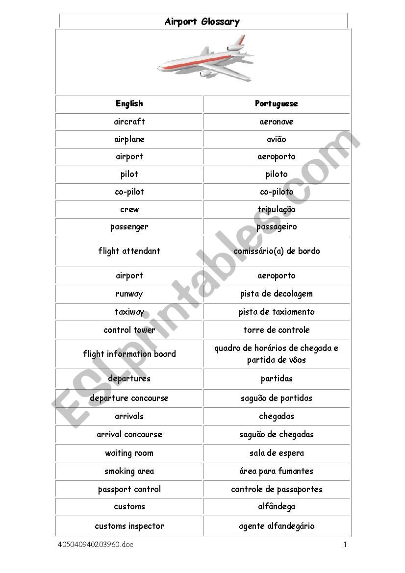 AIRPORT GLOSSARY worksheet