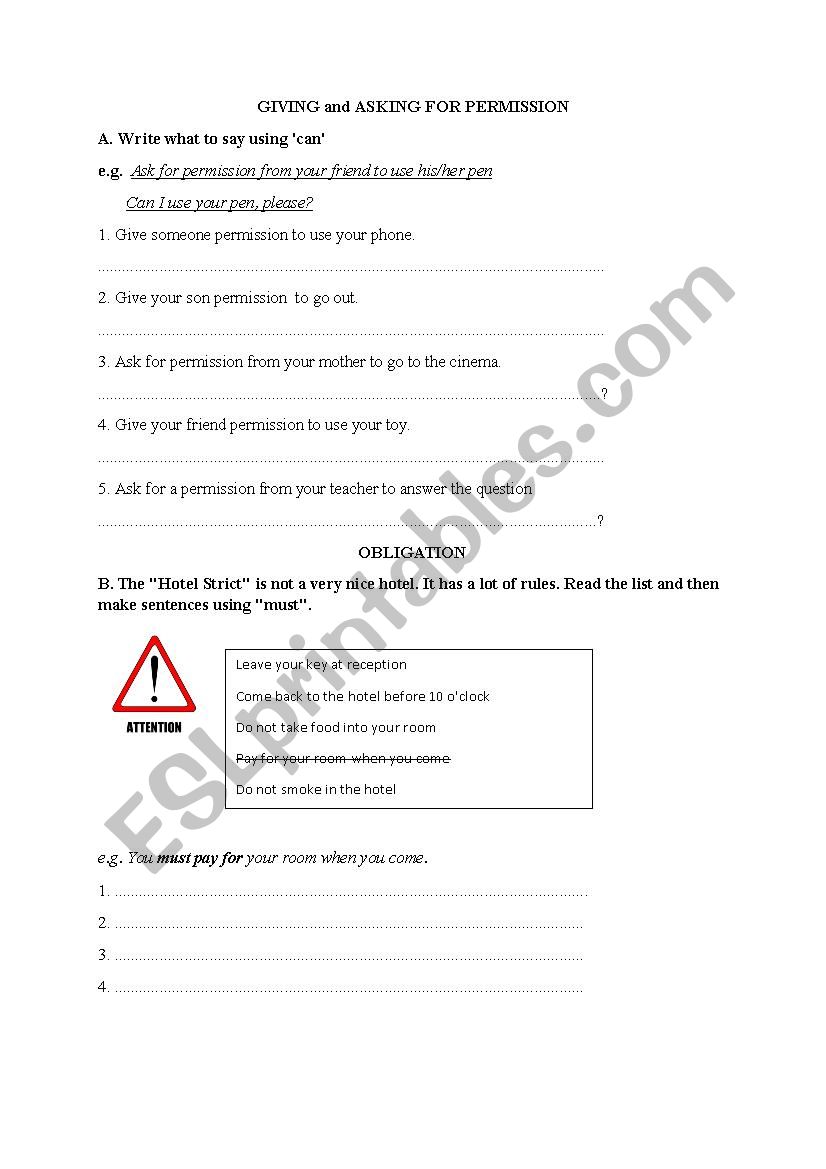 Can - Permisson worksheet