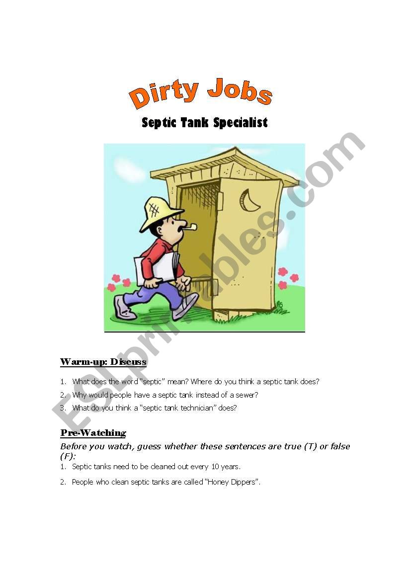 Dirty Jobs Septic Tank Specialist ESL Worksheet By Jfarnell