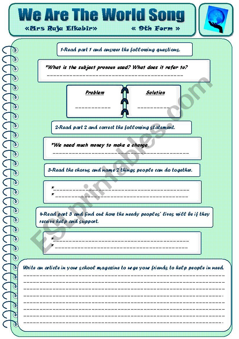 we are the world lyrics singers - ESL worksheet by Flor1801