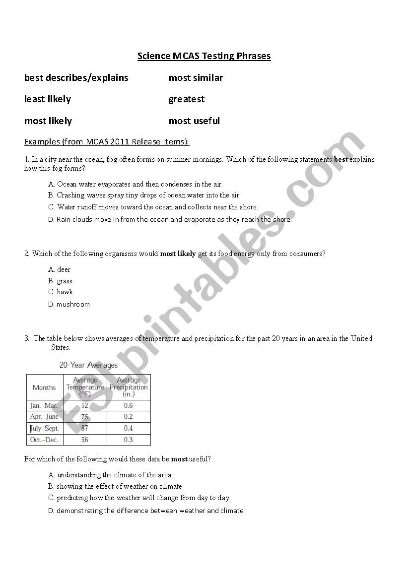  Science MCAS Vocabulary Information Gap