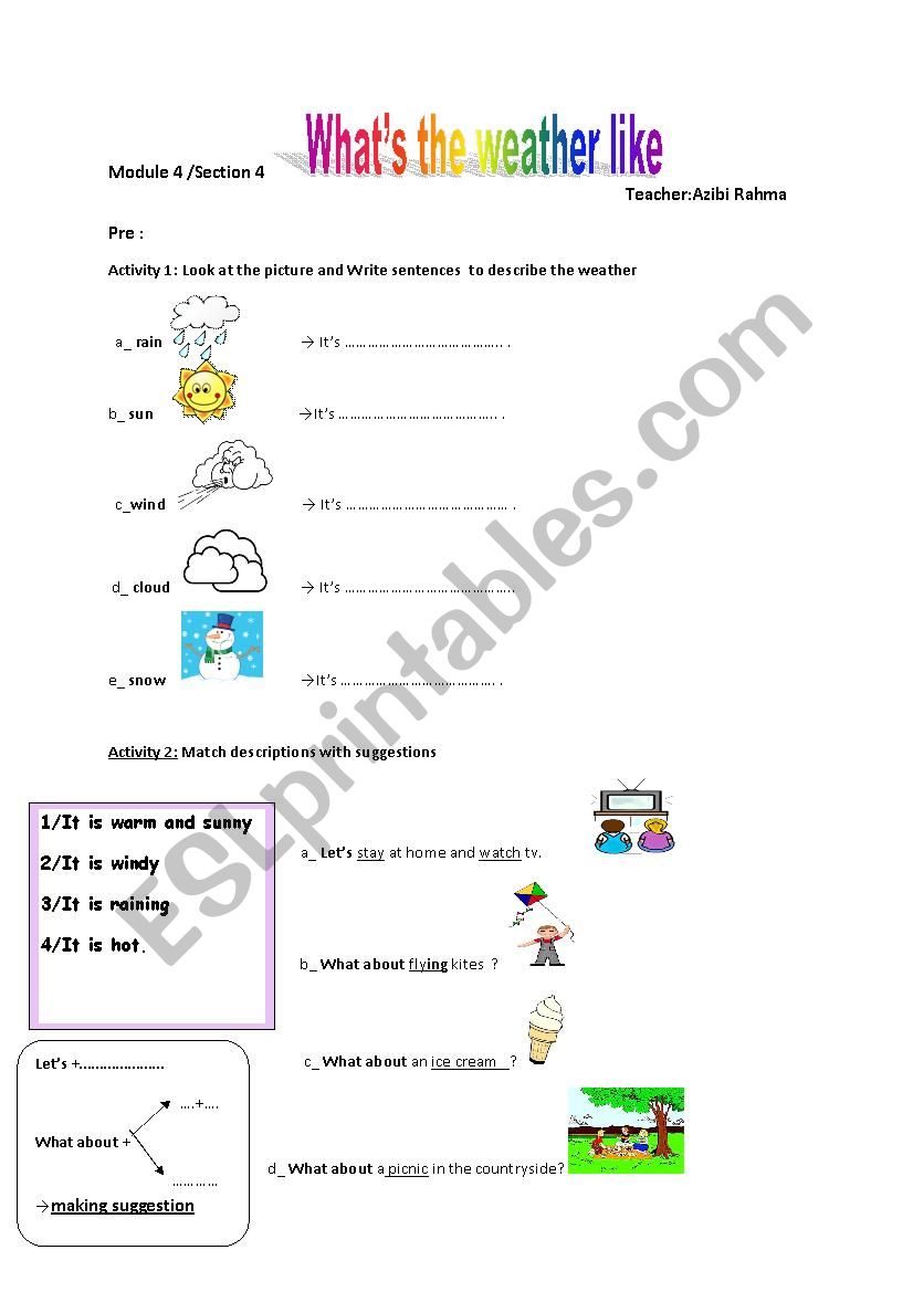 what´s the weather like? - ESL worksheet by flora botanica