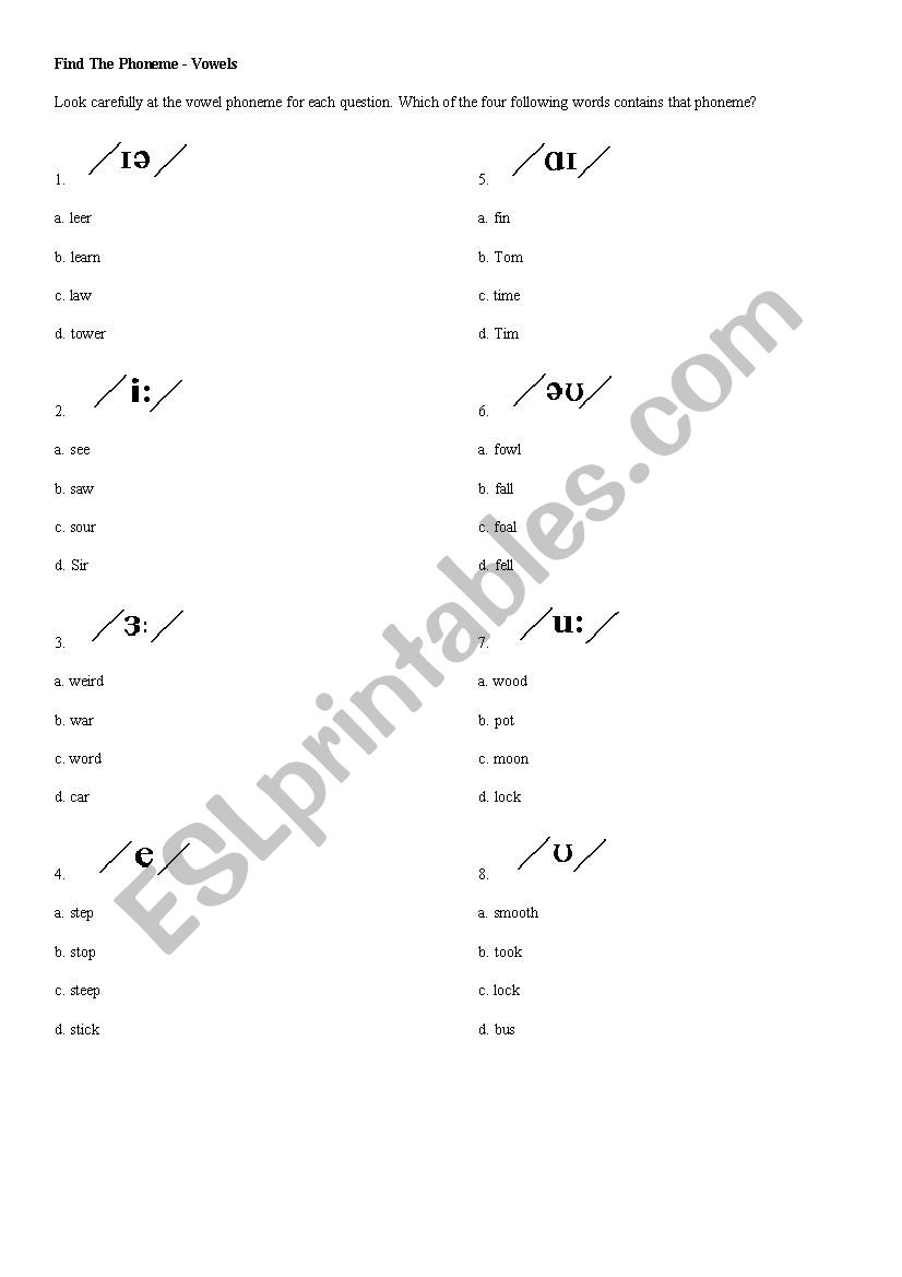 Phonetic Exercise worksheet