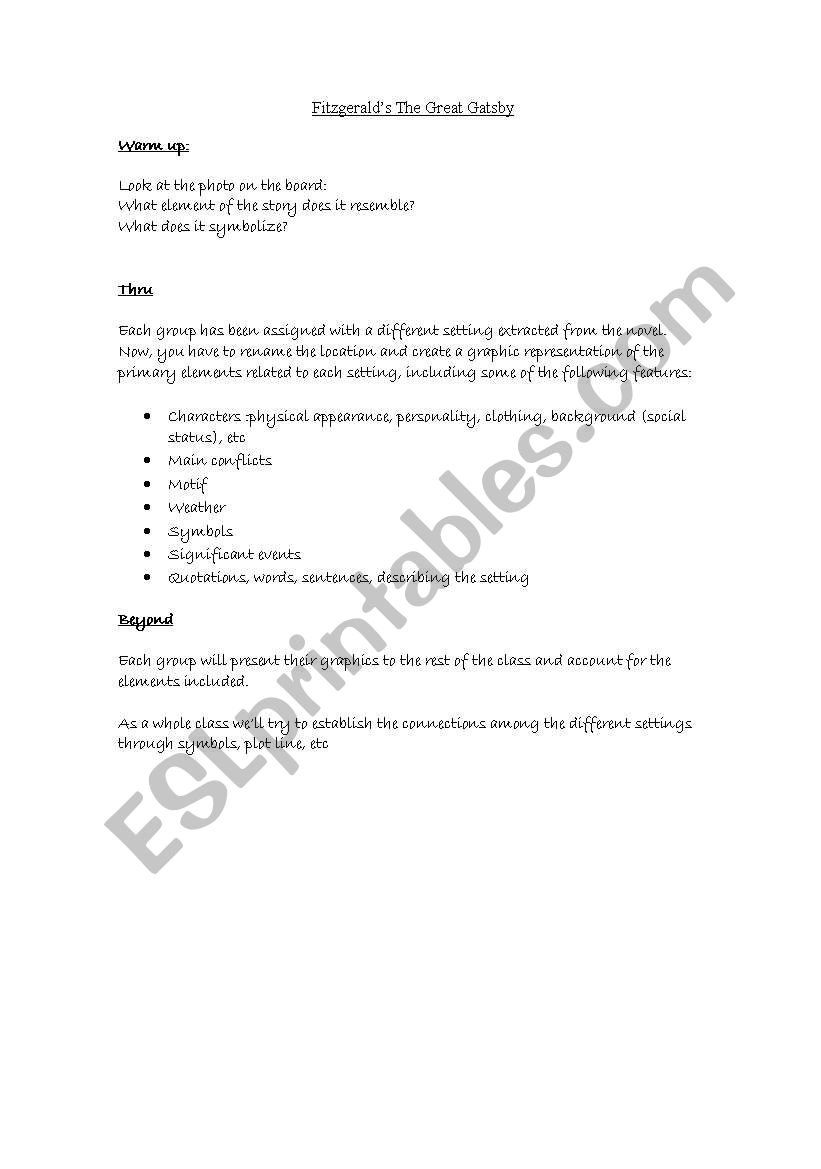 The Great Gatsby Lesson Plan worksheet